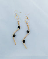 Black bead Angular earrings